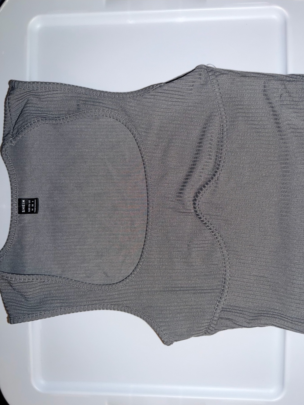 SHEIN Gray Ribbed Square Neck Tank with Under-Bust Seam